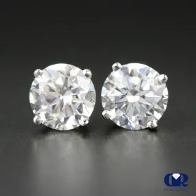 1.00 Ct Round Cut Diamond Stud Earrings In 14K White Gold