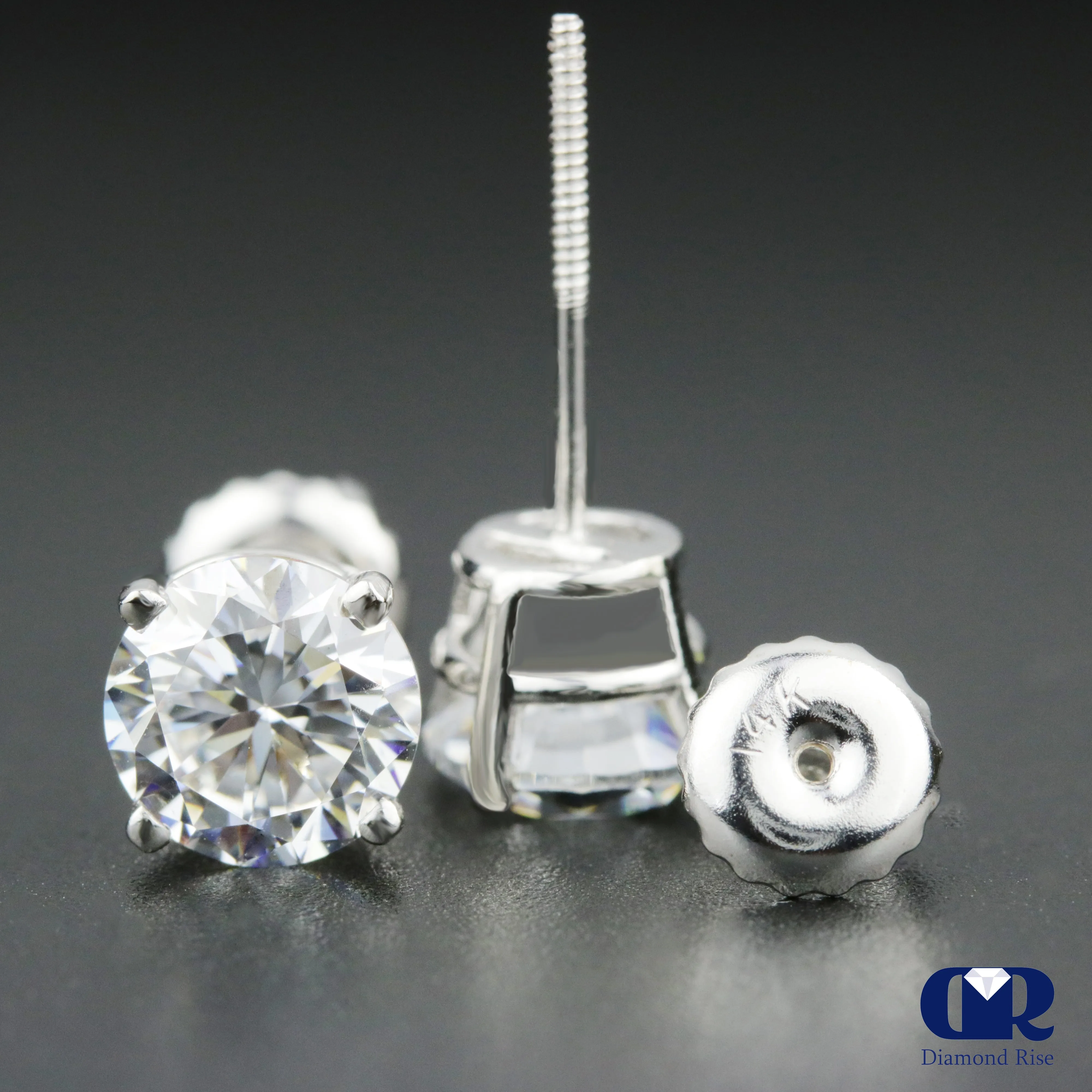 1.00 Ct Round Cut Diamond Stud Earrings In 14K White Gold