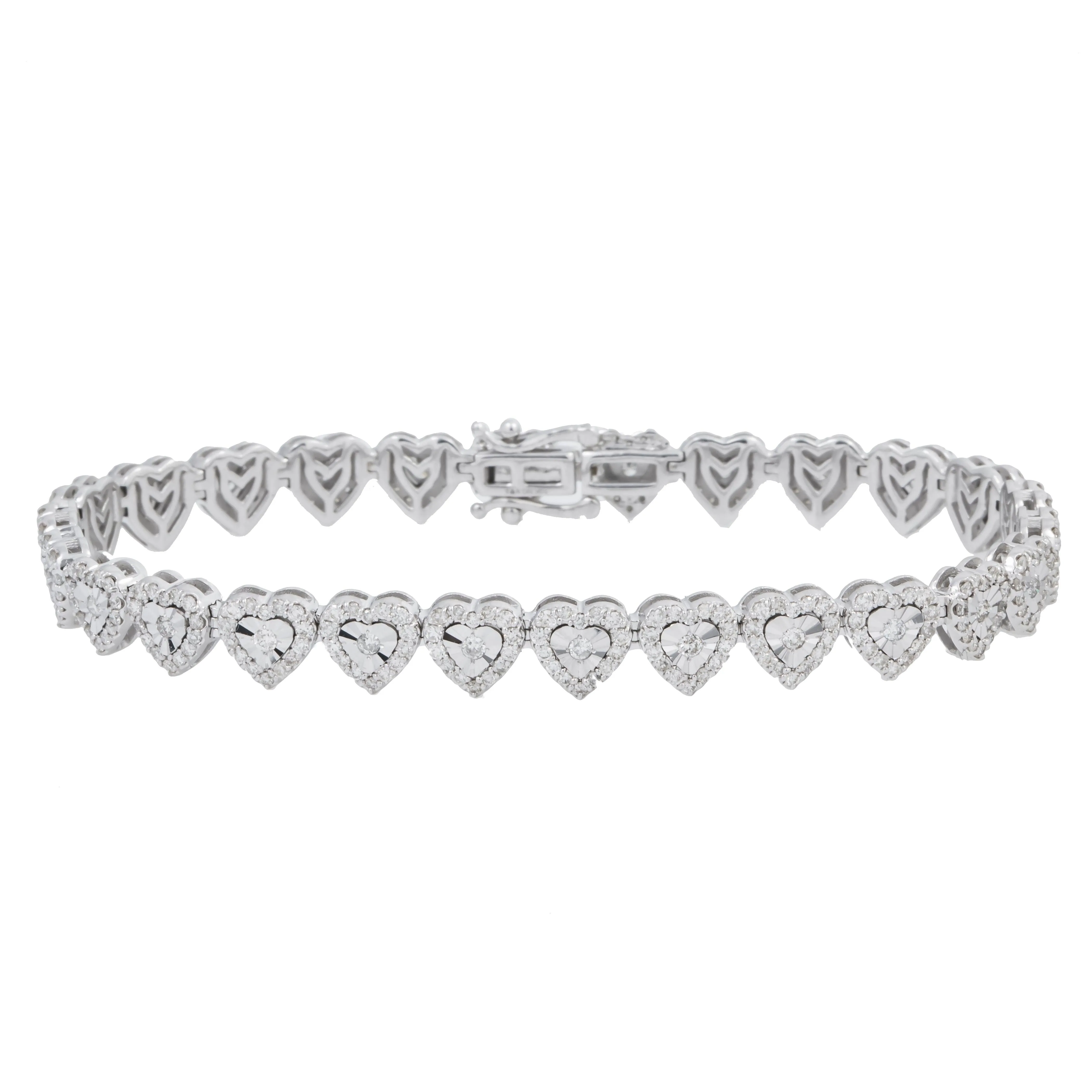 10K GOLD ROUND DIAMOND HEART CHAIN BRACELET 2.75 CT