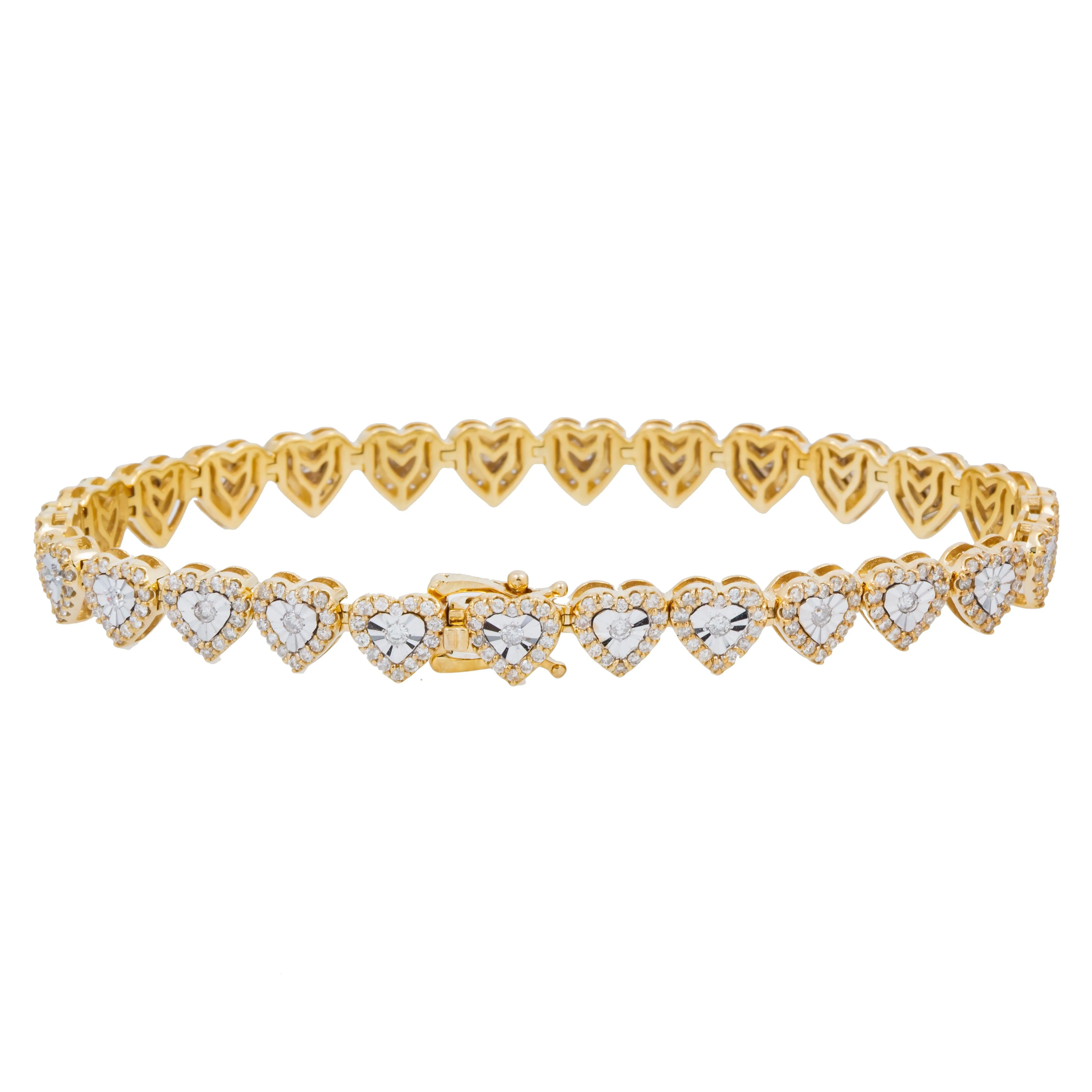 10K GOLD ROUND DIAMOND HEART CHAIN BRACELET 2.75 CT