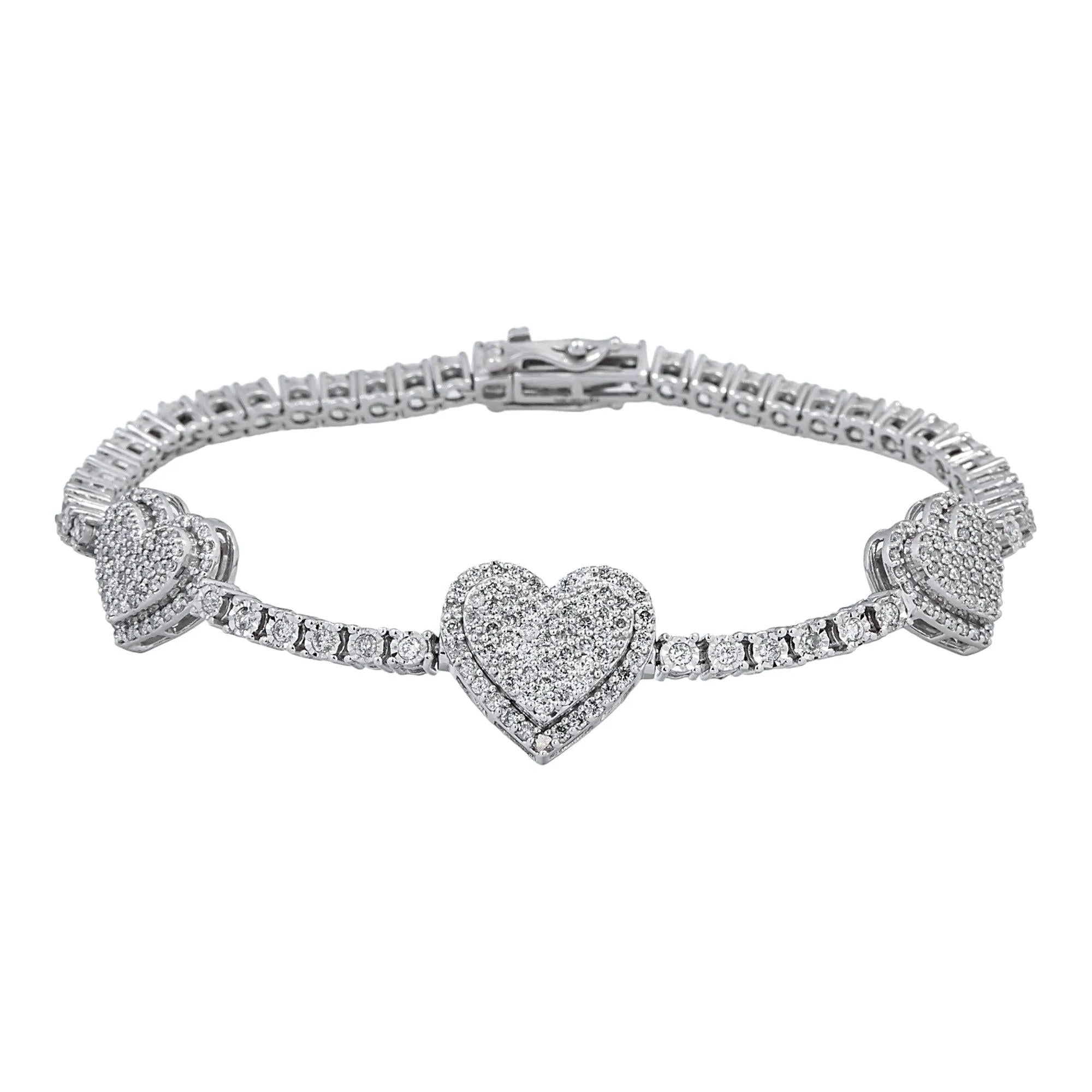 10K GOLD ROUND DIAMOND HEARTS TENNIS BRACELET 2.00 CT