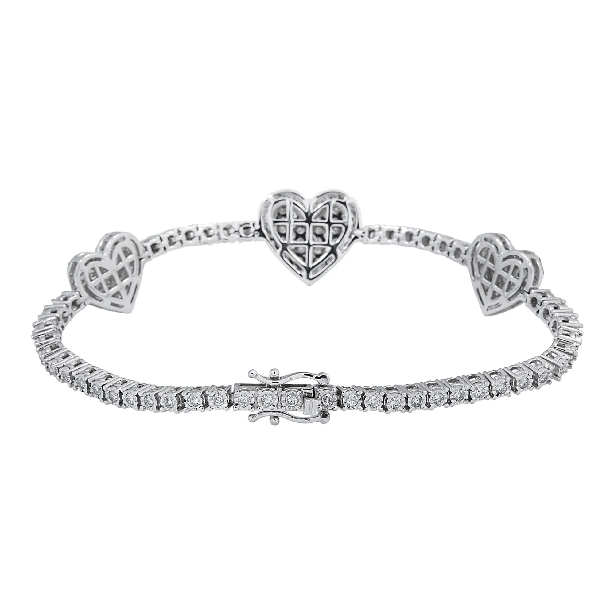 10K GOLD ROUND DIAMOND HEARTS TENNIS BRACELET 2.00 CT