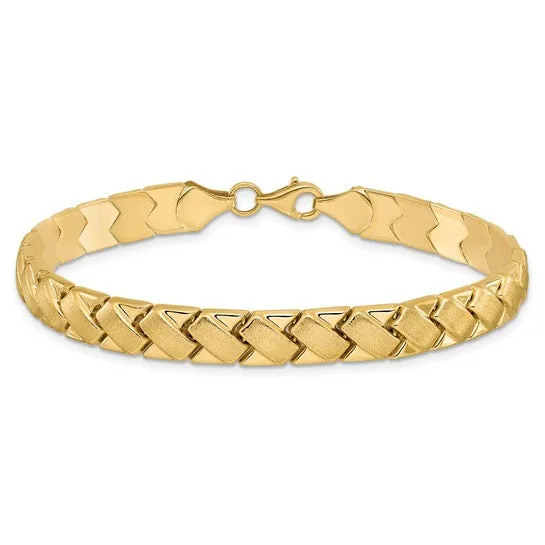 10K Polished and Brushed Basketweave Link Bracelet