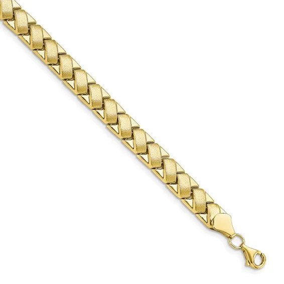 10K Polished and Brushed Basketweave Link Bracelet