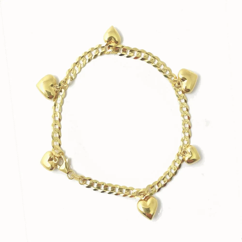 14K CURB120 BRACELET WITH DANGLING HEARTS (B276A-8-14K)