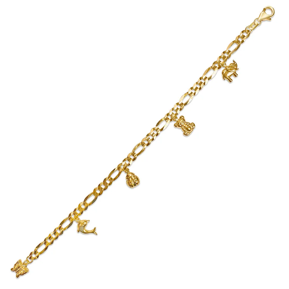 14K FIG100 7 WITH DANGLING ANIMAL CHARMS (B261A-7-14K)