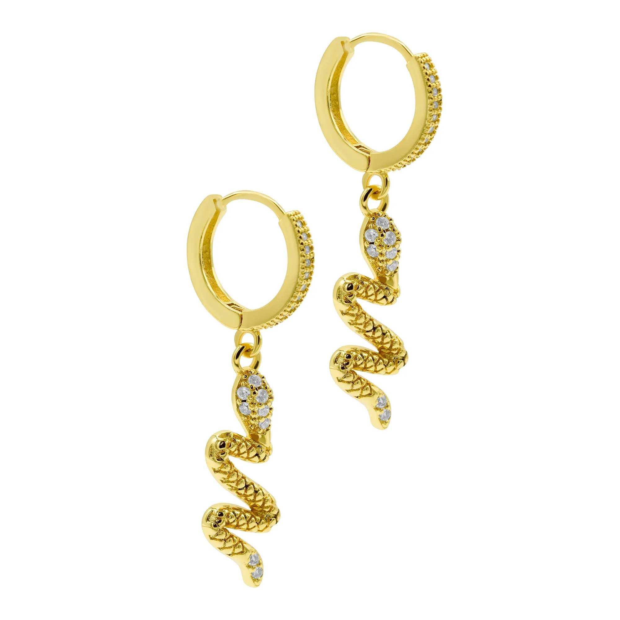 14K Gold Plated Snake Dangle Huggie Hoop Earrings