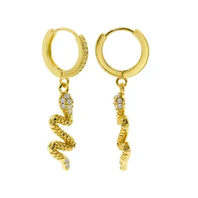 14K Gold Plated Snake Dangle Huggie Hoop Earrings