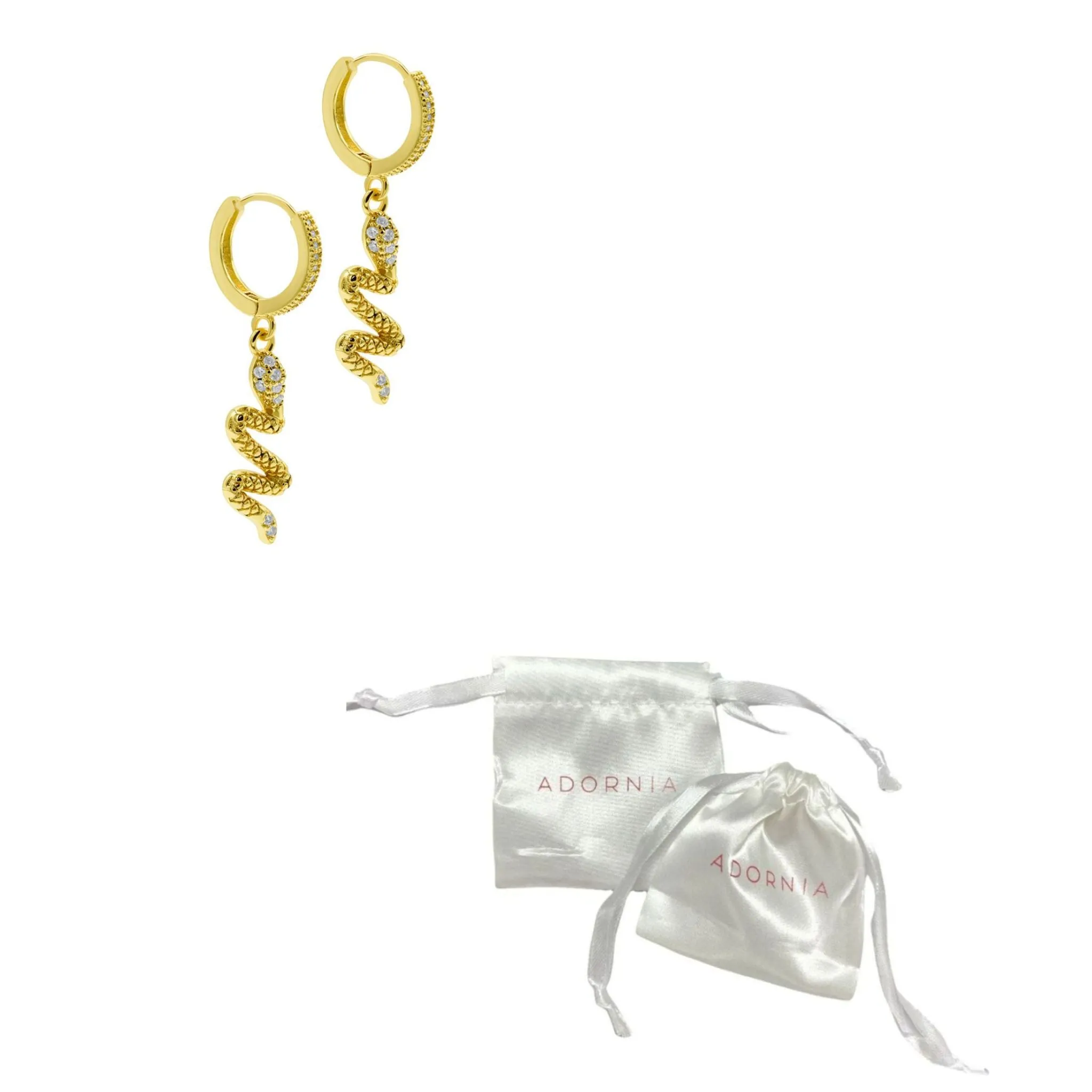 14K Gold Plated Snake Dangle Huggie Hoop Earrings