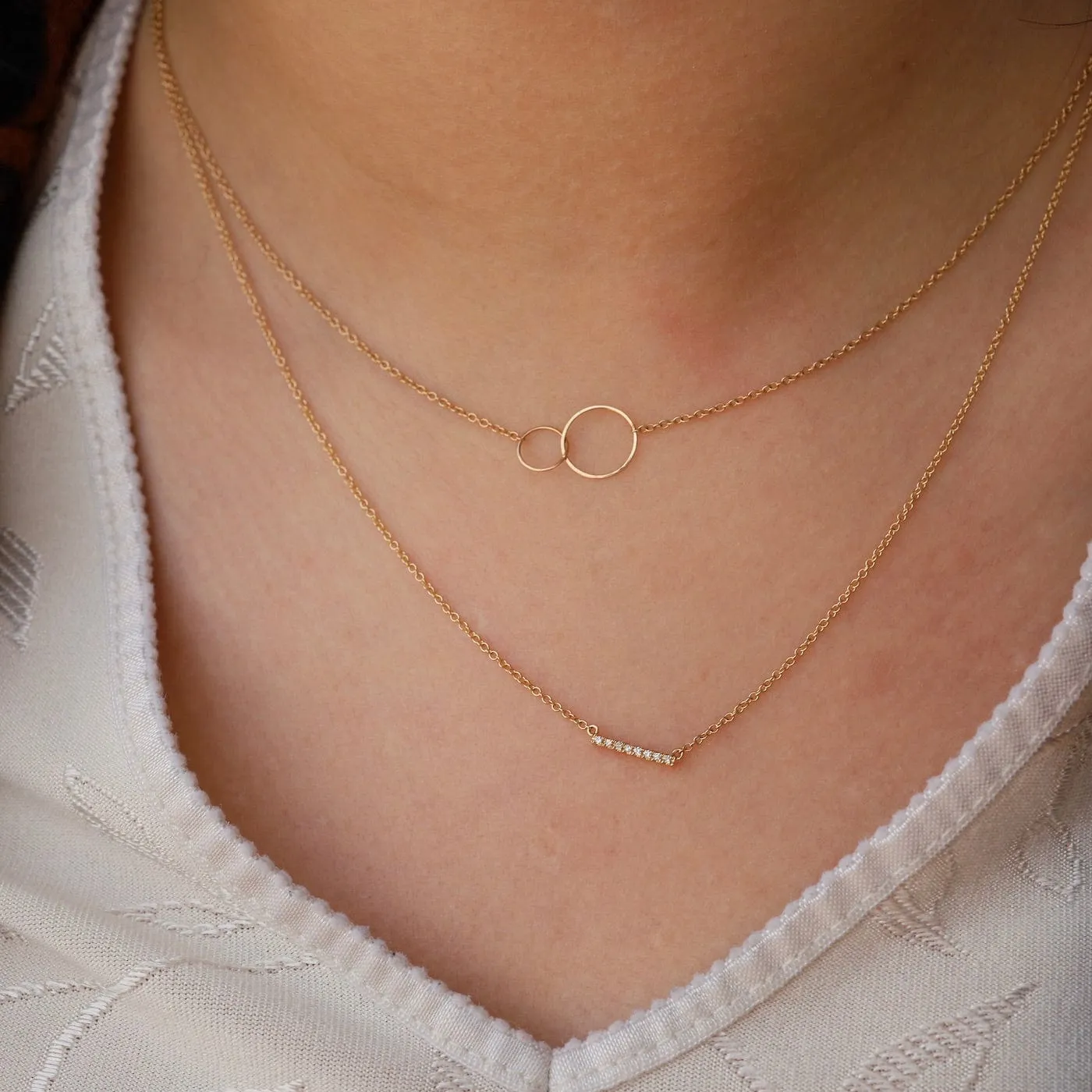 14K Gold Tiny Mixed Anchored Circles Necklace