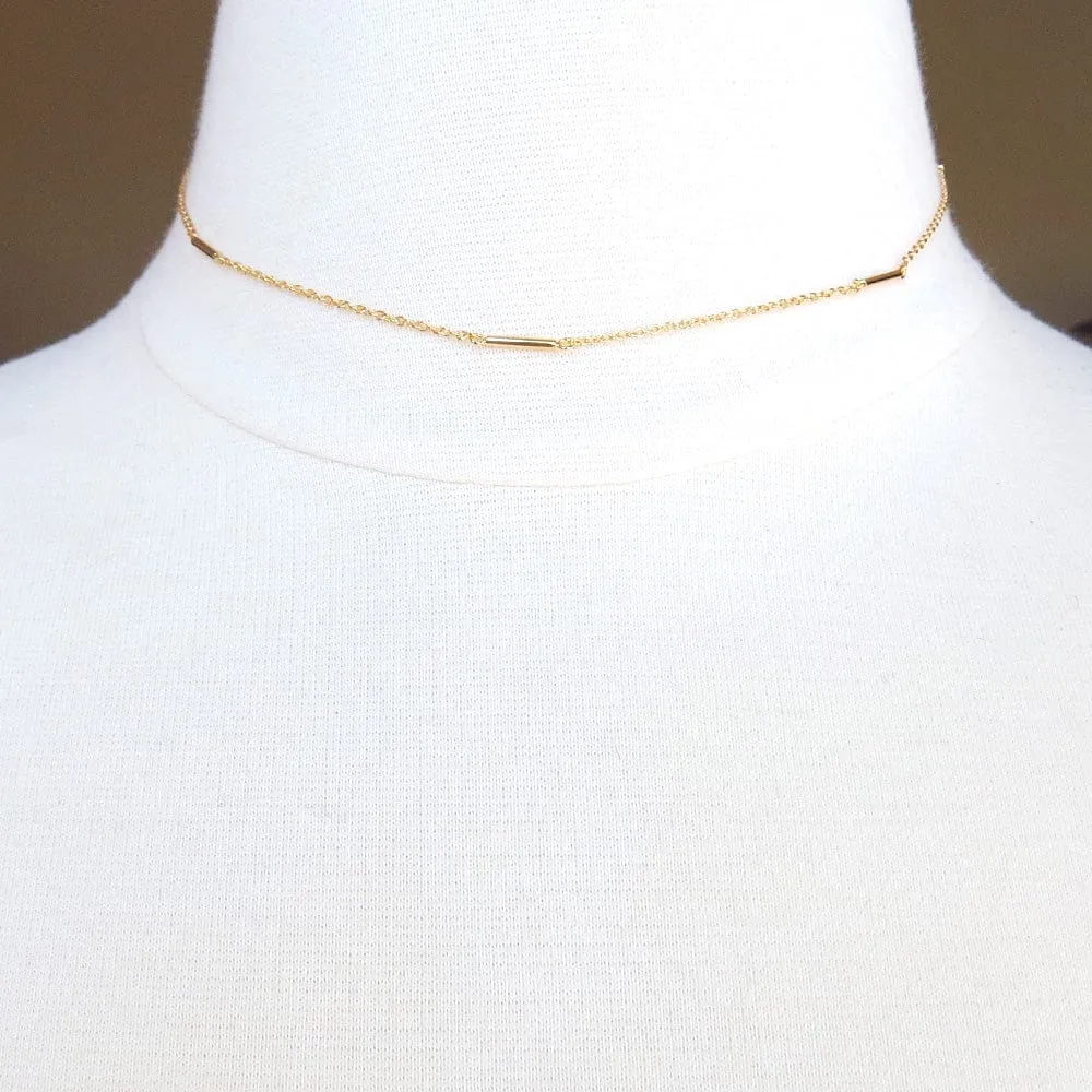 14K GOLD VERMEIL CYLINDER BAR STATION CHOKER