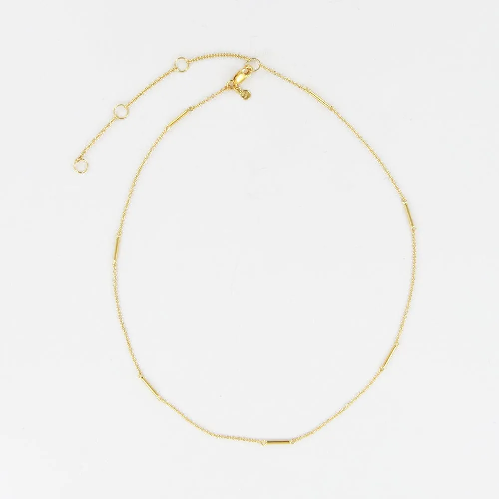 14K GOLD VERMEIL CYLINDER BAR STATION CHOKER