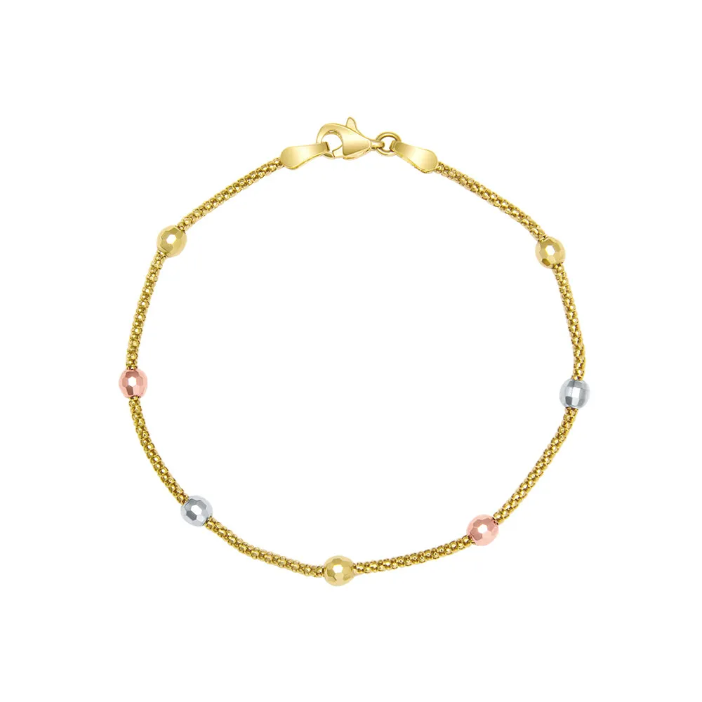 14K POPCORN BRACELET WITH TC BEADS ON IT (BRTG31-7.25-14K)