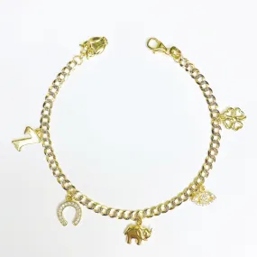 14K WPCURB 100 BRACELET WITH LUCKY CHARMS (B269WPA-7)