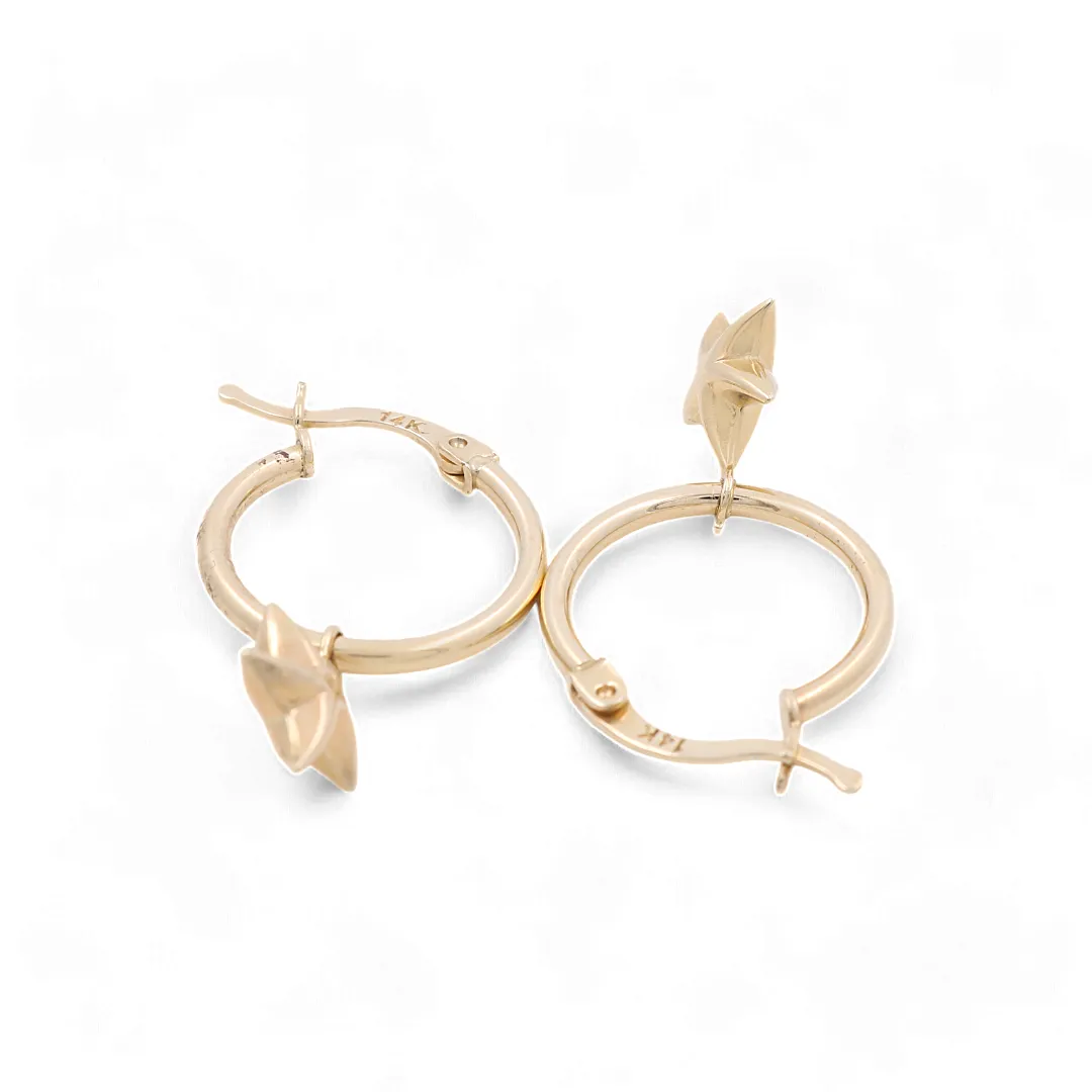 14K Yellow Gold Small Hoop with Star Women's Earrings