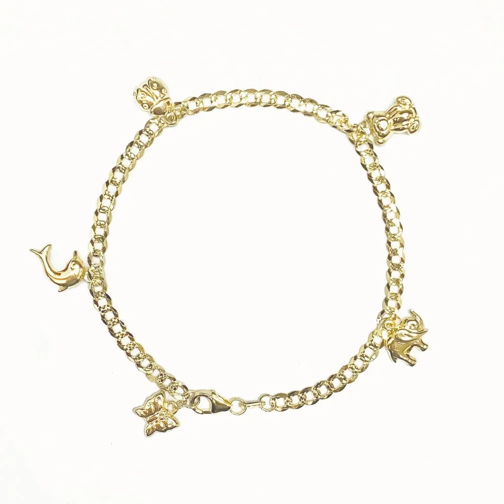 14K YPCURB100 BRACELET 7 WITH ANIMAL CHARMS (B263YPA-7.5-14K)