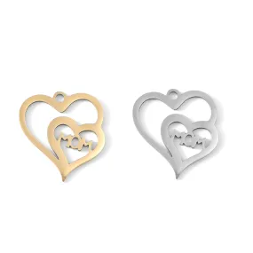 18K Gold PVD Stainless Steel Double Heart Mom Charm / PDL0041