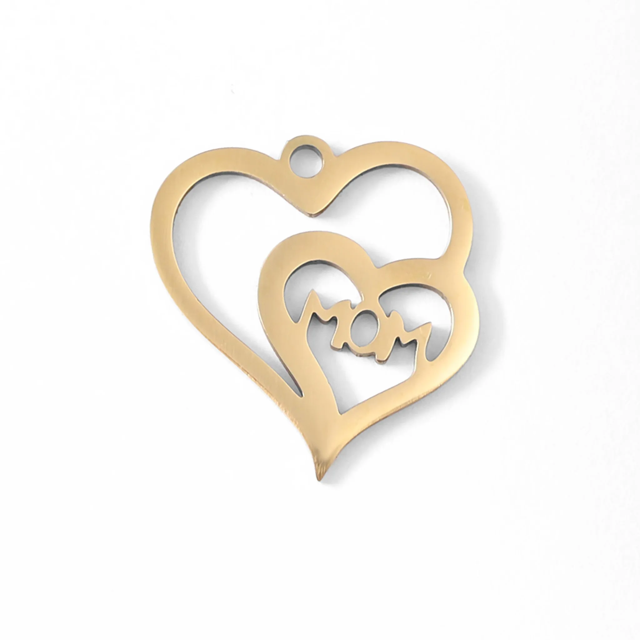 18K Gold PVD Stainless Steel Double Heart Mom Charm / PDL0041