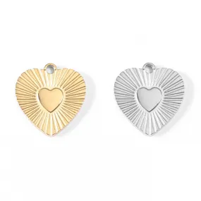 18K Gold PVD Stainless Steel Sunburst Heart Charm / PDL0048