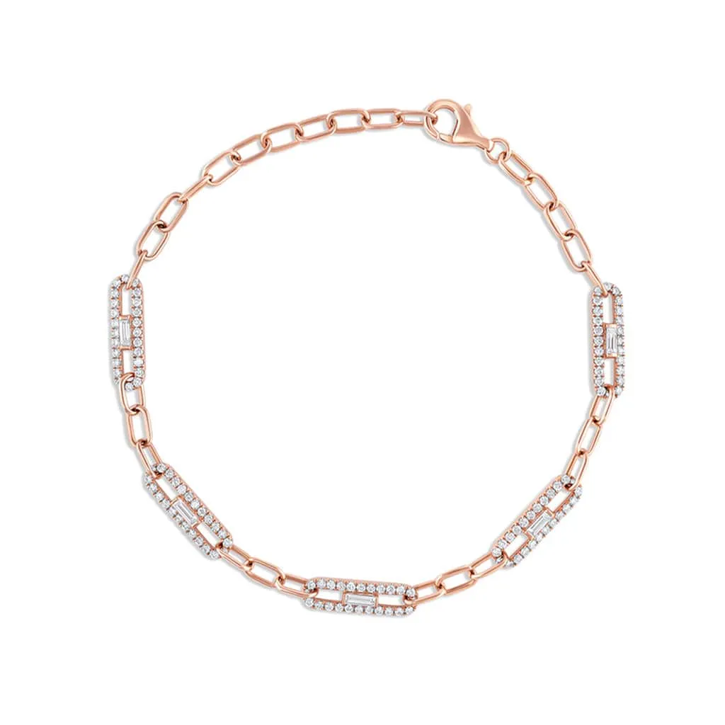 18k Rose Gold 0.79ctw Diamond Paper Clip Bracelet