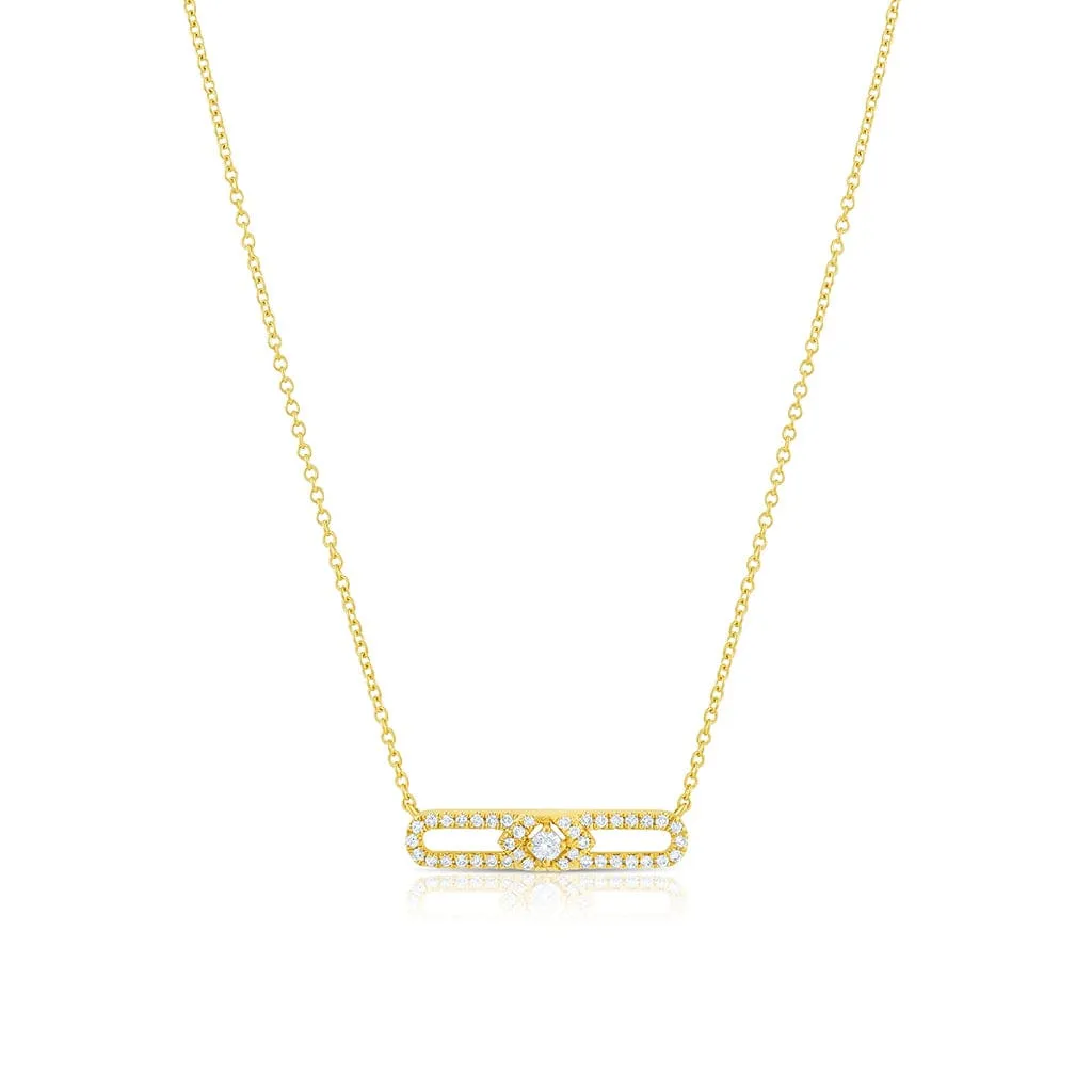 18K Yellow Gold Diamond Oval Bar Pendant Necklace