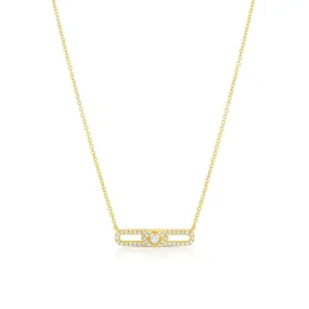 18K Yellow Gold Diamond Oval Bar Pendant Necklace