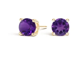 2.00 Carat TW Purple Amethyst Stud Earrings in 14k Yellow Gold