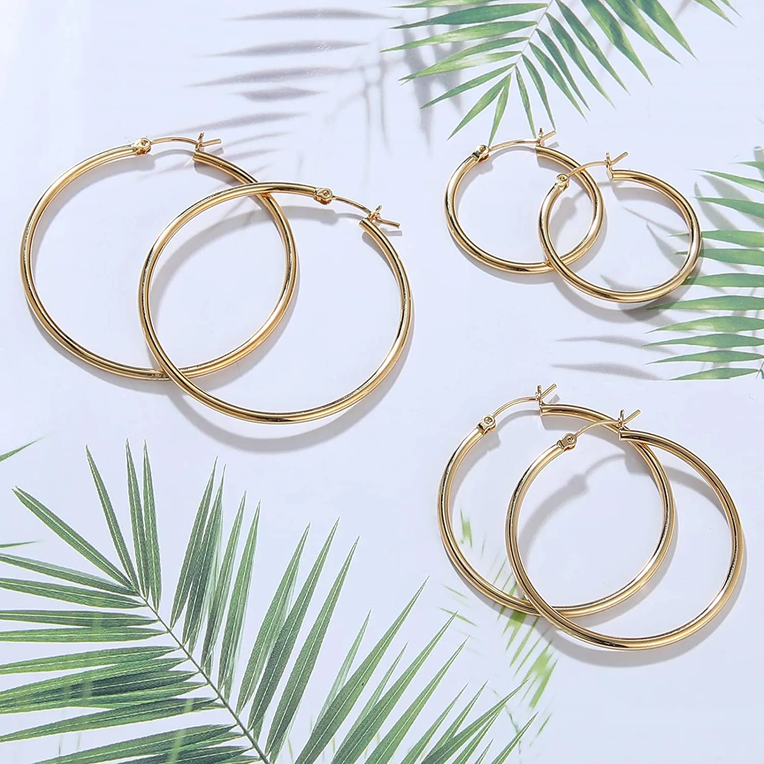 3 Pair Women's White Gold Plated Hoop Earrings