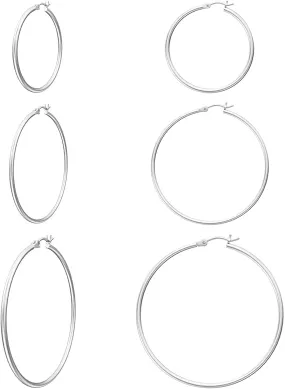 3 Pair Women's White Gold Plated Hoop Earrings