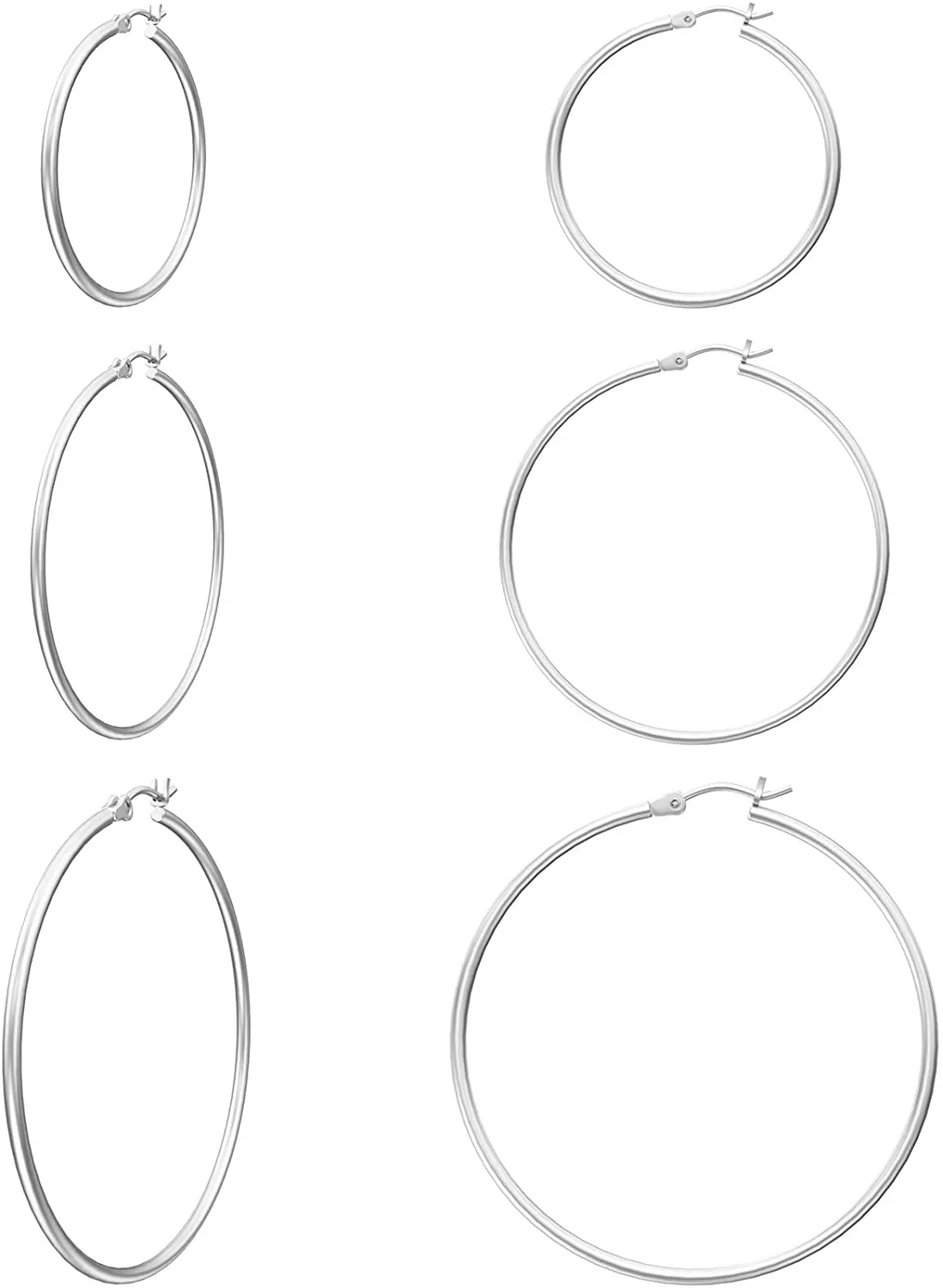 3 Pair Women's White Gold Plated Hoop Earrings