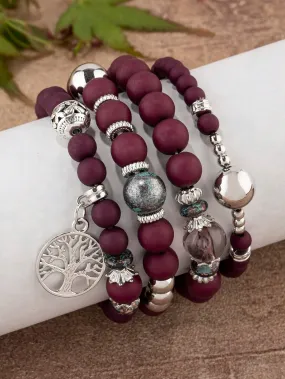 4pcs Tree Charm Deep Tone Beaded Bracelet Women Bracelet Stackable Bracelet