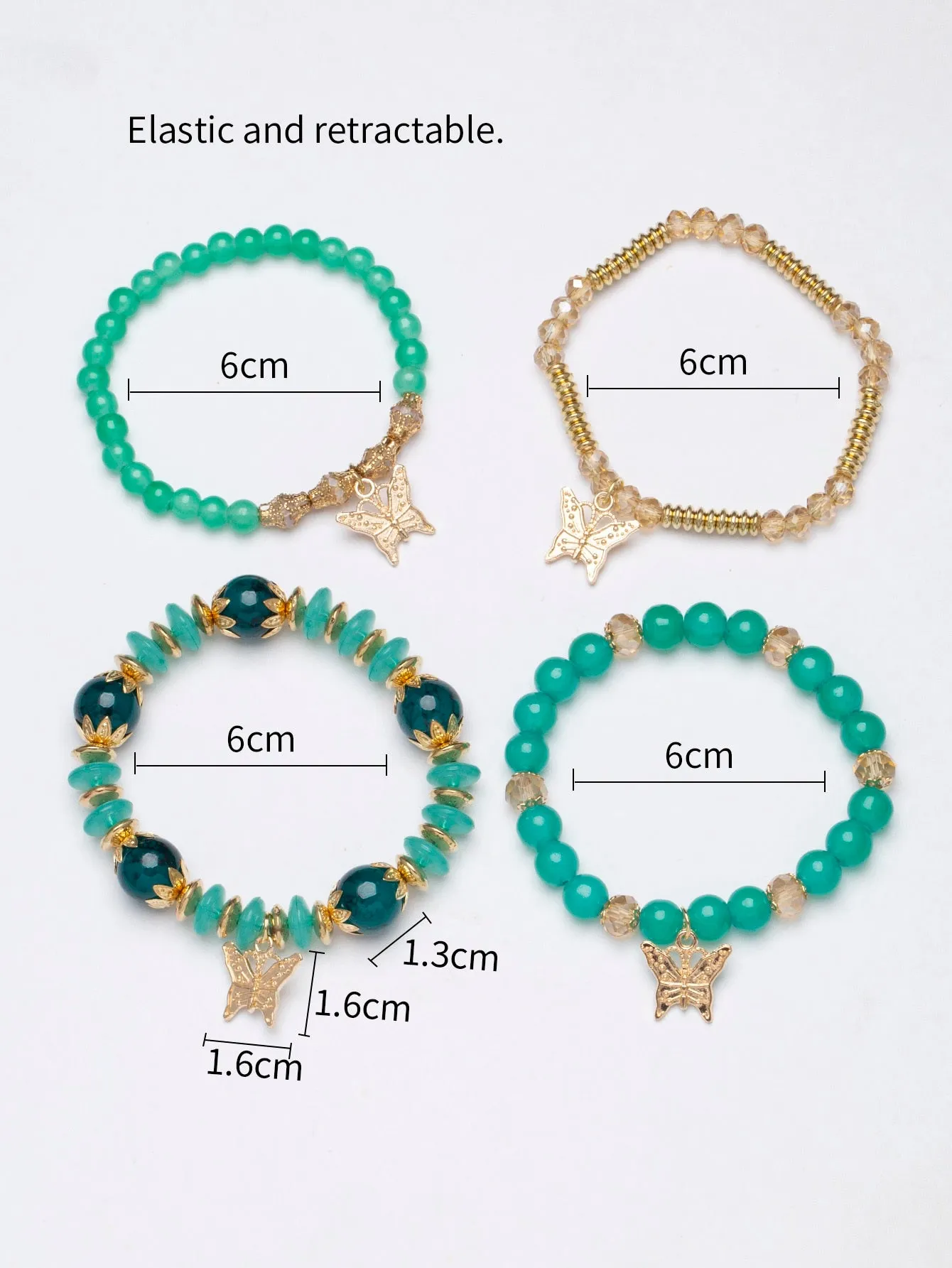 4pcs/set Butterfly Charm Snow White Beaded Bracelet Women Bracelet Stackable