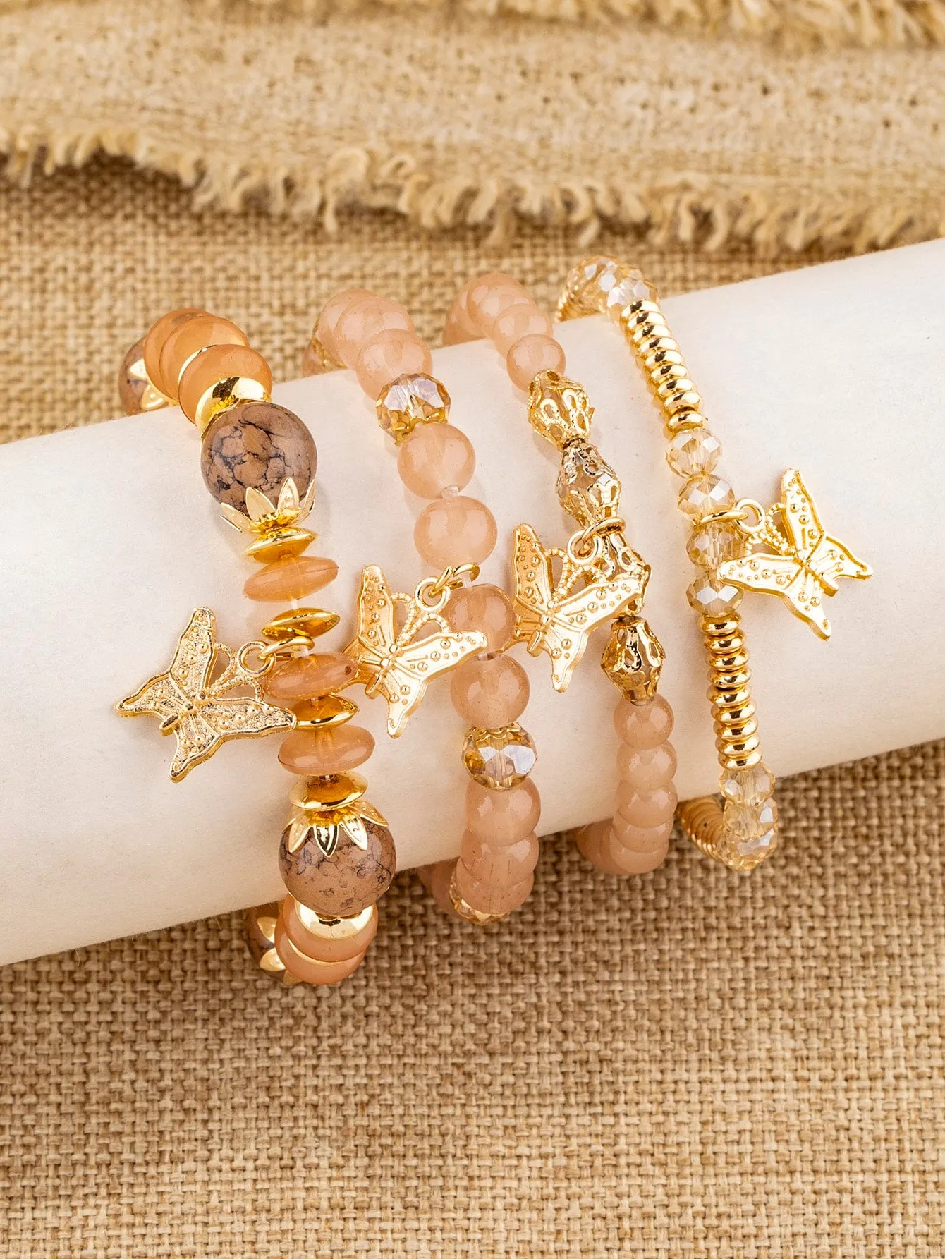 4pcs/set Butterfly Charm Snow White Beaded Bracelet Women Bracelet Stackable