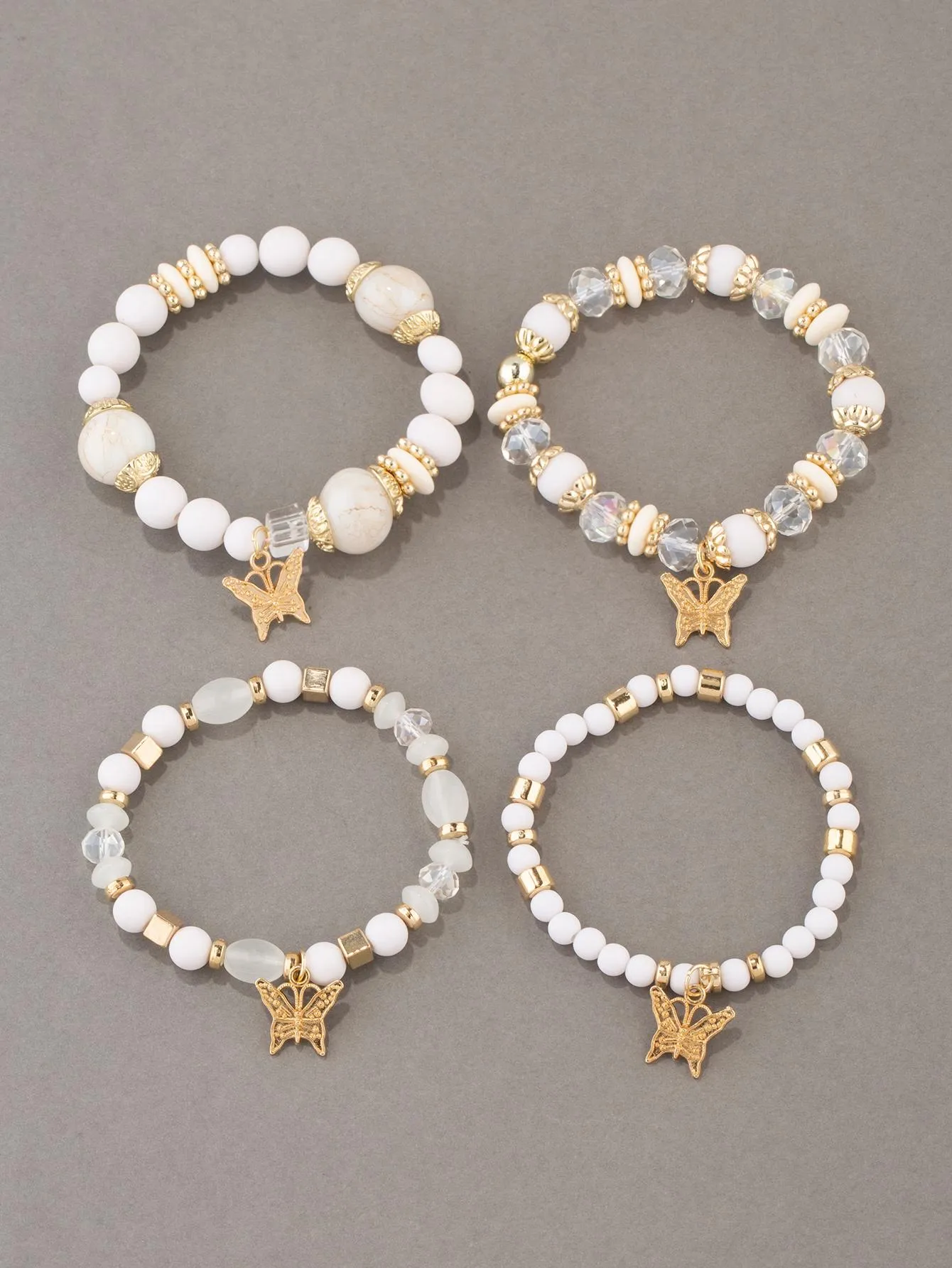 4pcs/set Butterfly Charm Snow White Beaded Bracelet Women Bracelet Stackable