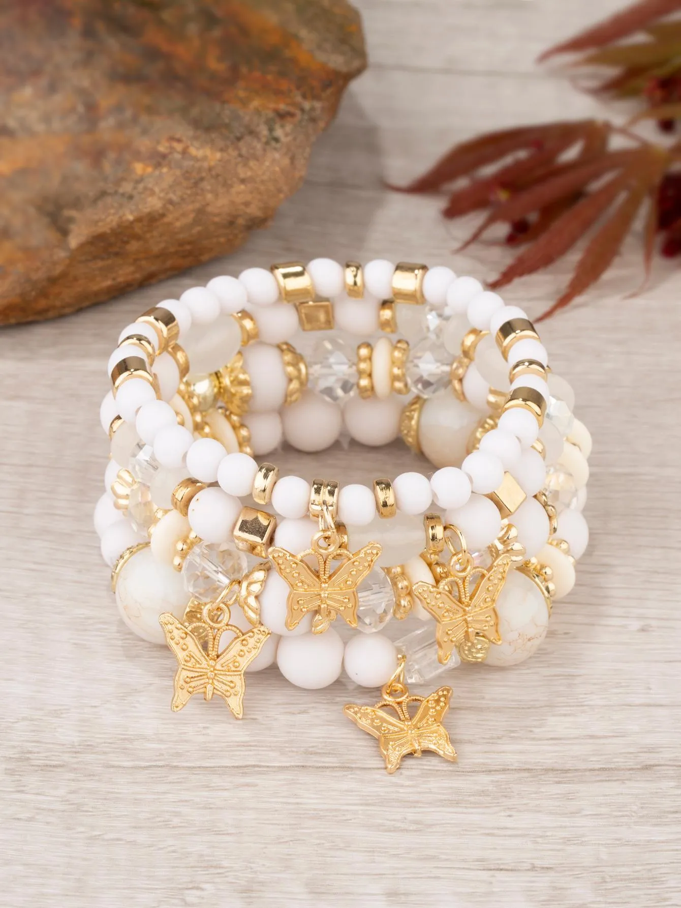 4pcs/set Butterfly Charm Snow White Beaded Bracelet Women Bracelet Stackable