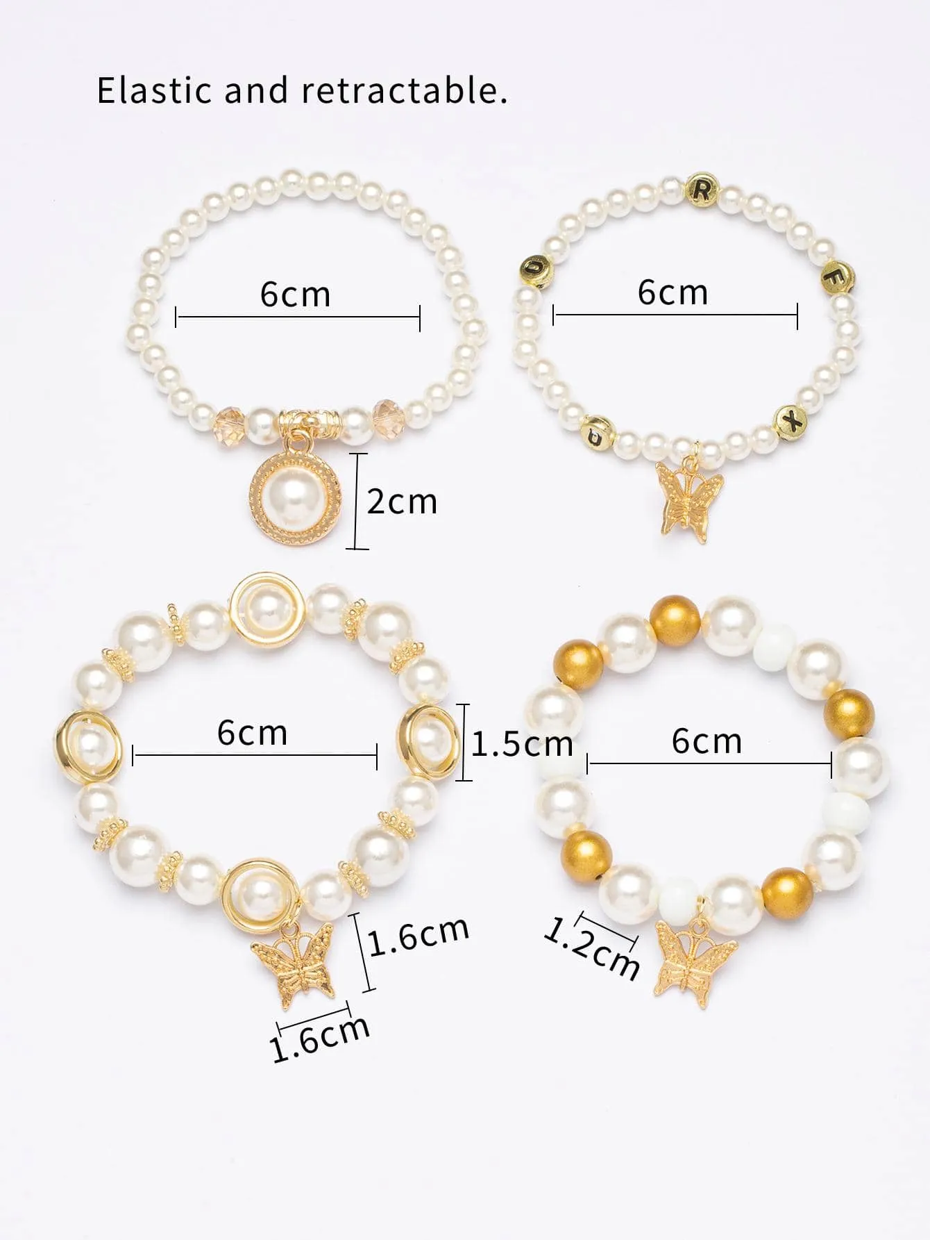 4pcs/set Butterfly Charm Snow White Beaded Bracelet Women Bracelet Stackable