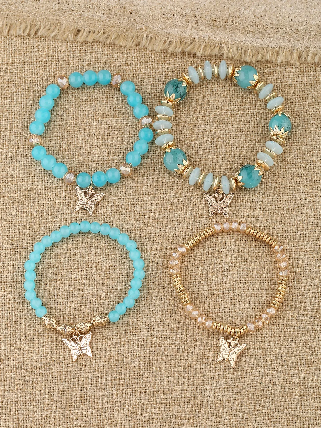 4pcs/set Butterfly Charm Snow White Beaded Bracelet Women Bracelet Stackable