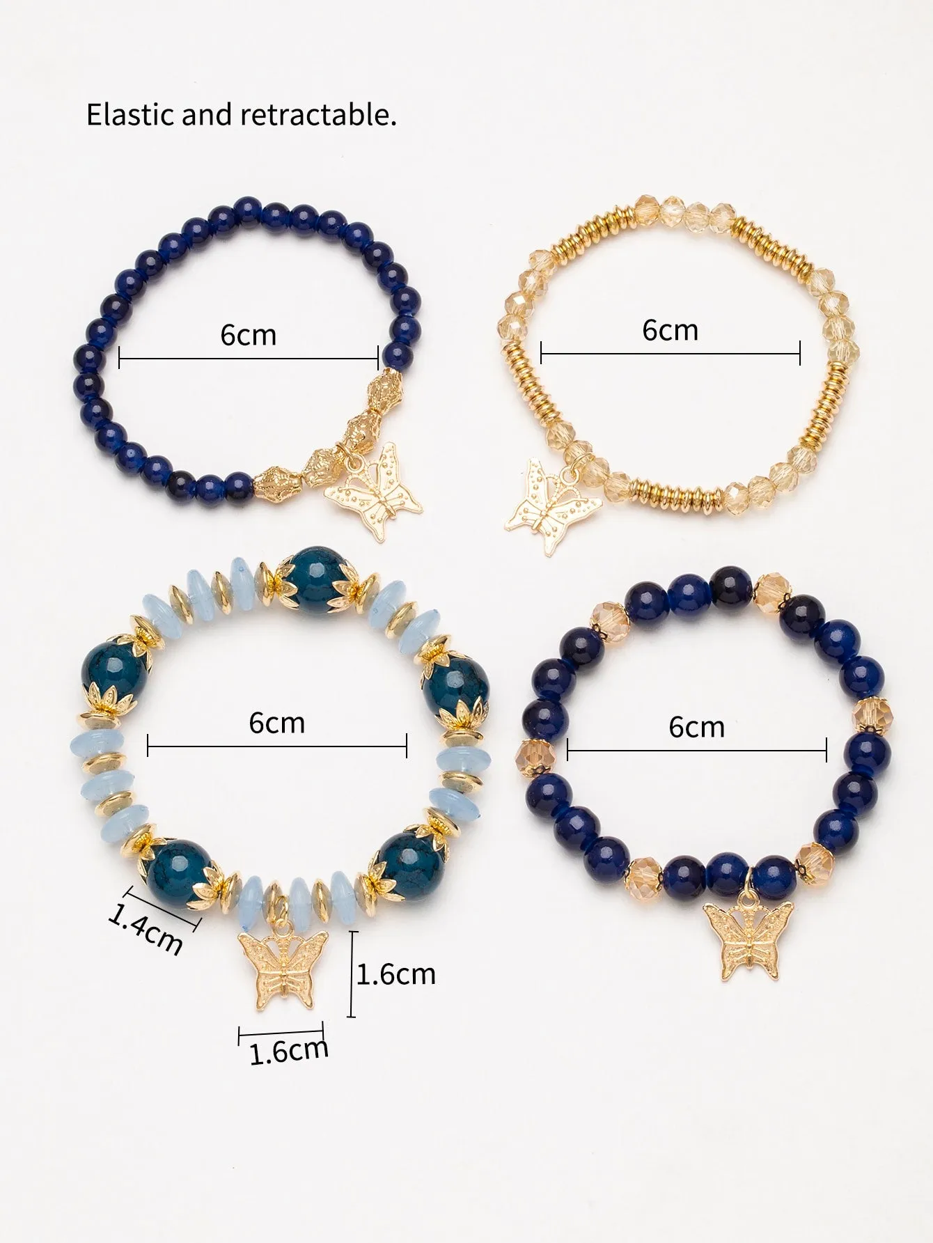 4pcs/set Butterfly Charm Snow White Beaded Bracelet Women Bracelet Stackable