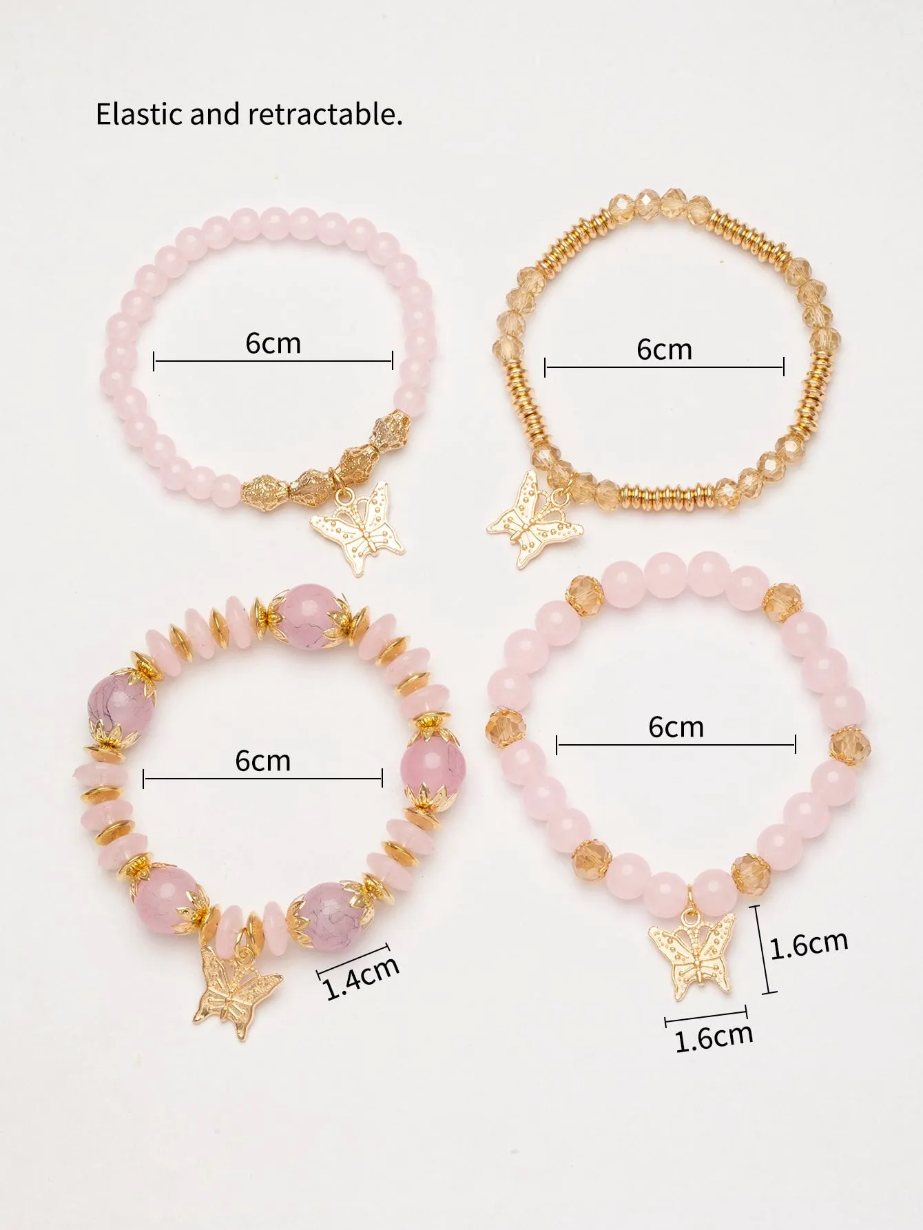 4pcs/set Butterfly Charm Snow White Beaded Bracelet Women Bracelet Stackable