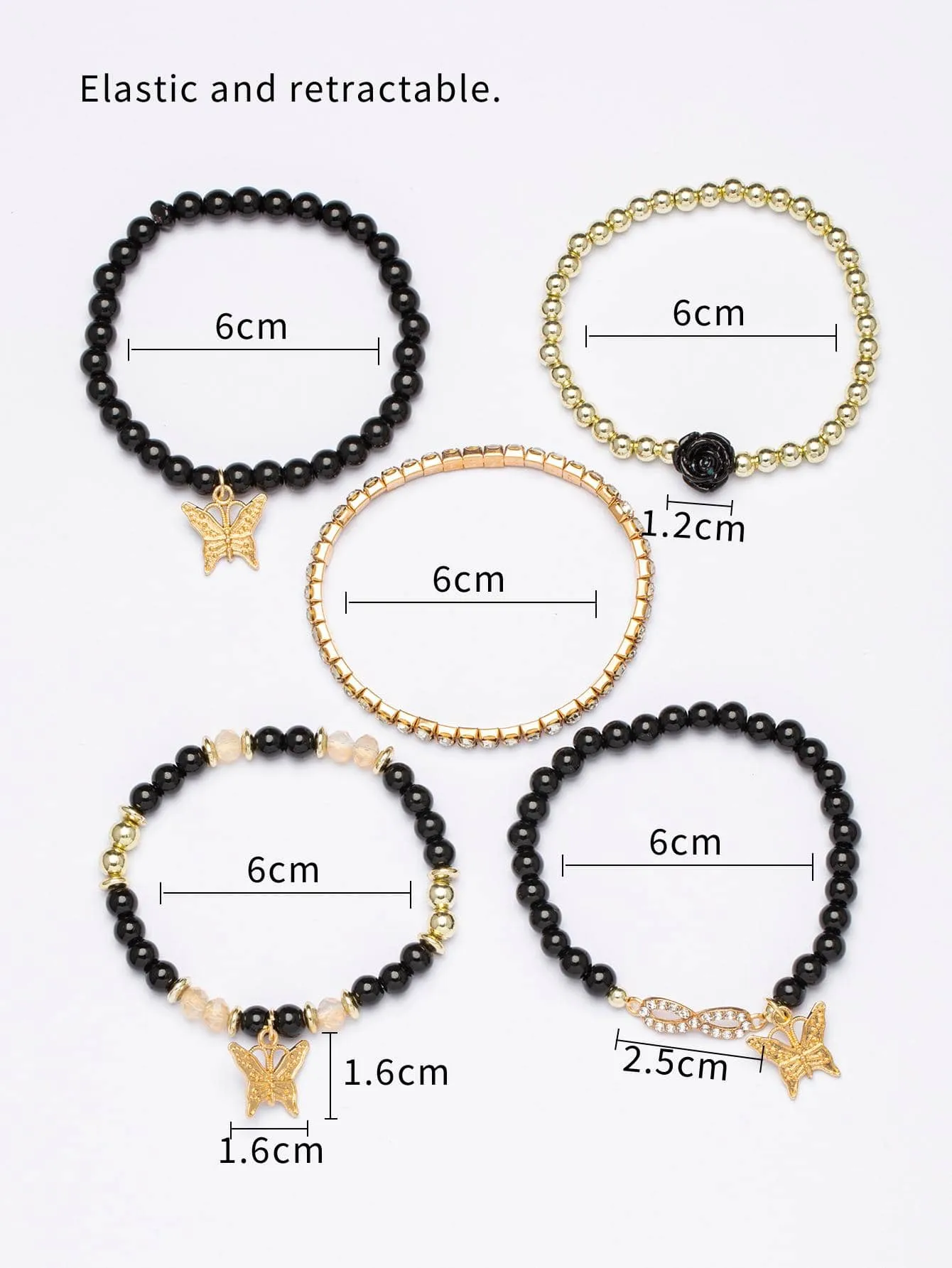 4pcs/set Butterfly Charm Snow White Beaded Bracelet Women Bracelet Stackable