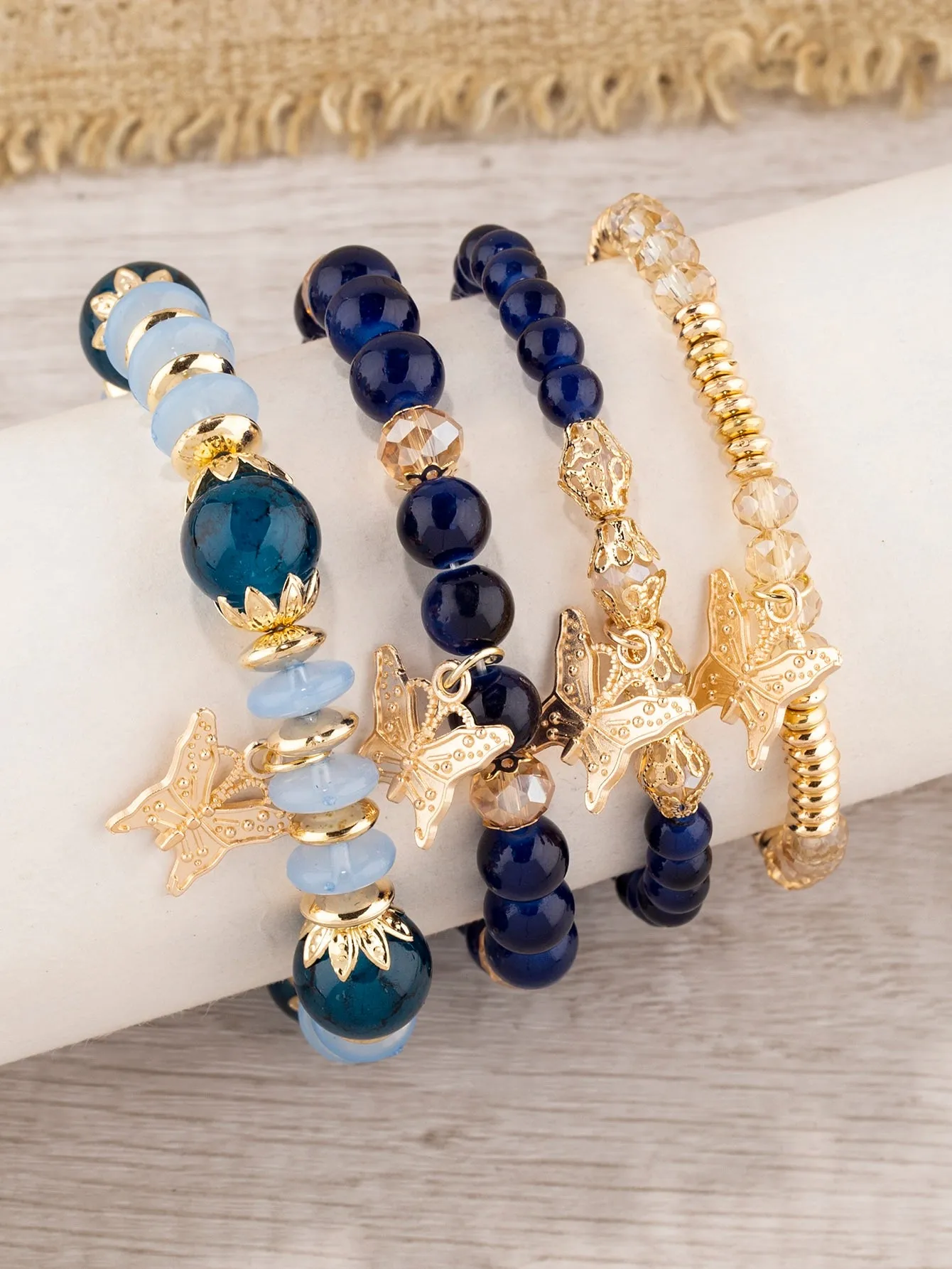 4pcs/set Butterfly Charm Snow White Beaded Bracelet Women Bracelet Stackable