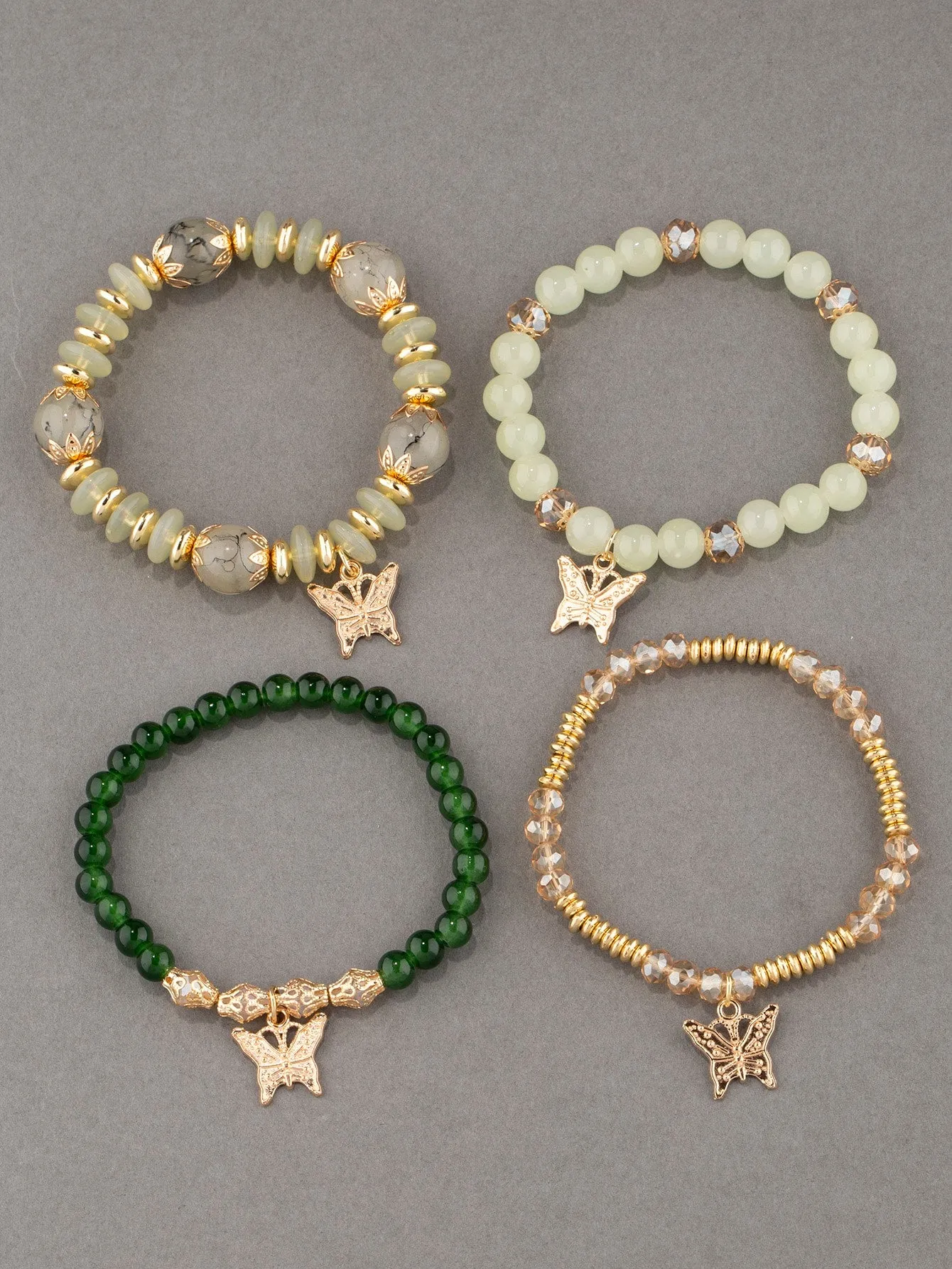 4pcs/set Butterfly Charm Snow White Beaded Bracelet Women Bracelet Stackable