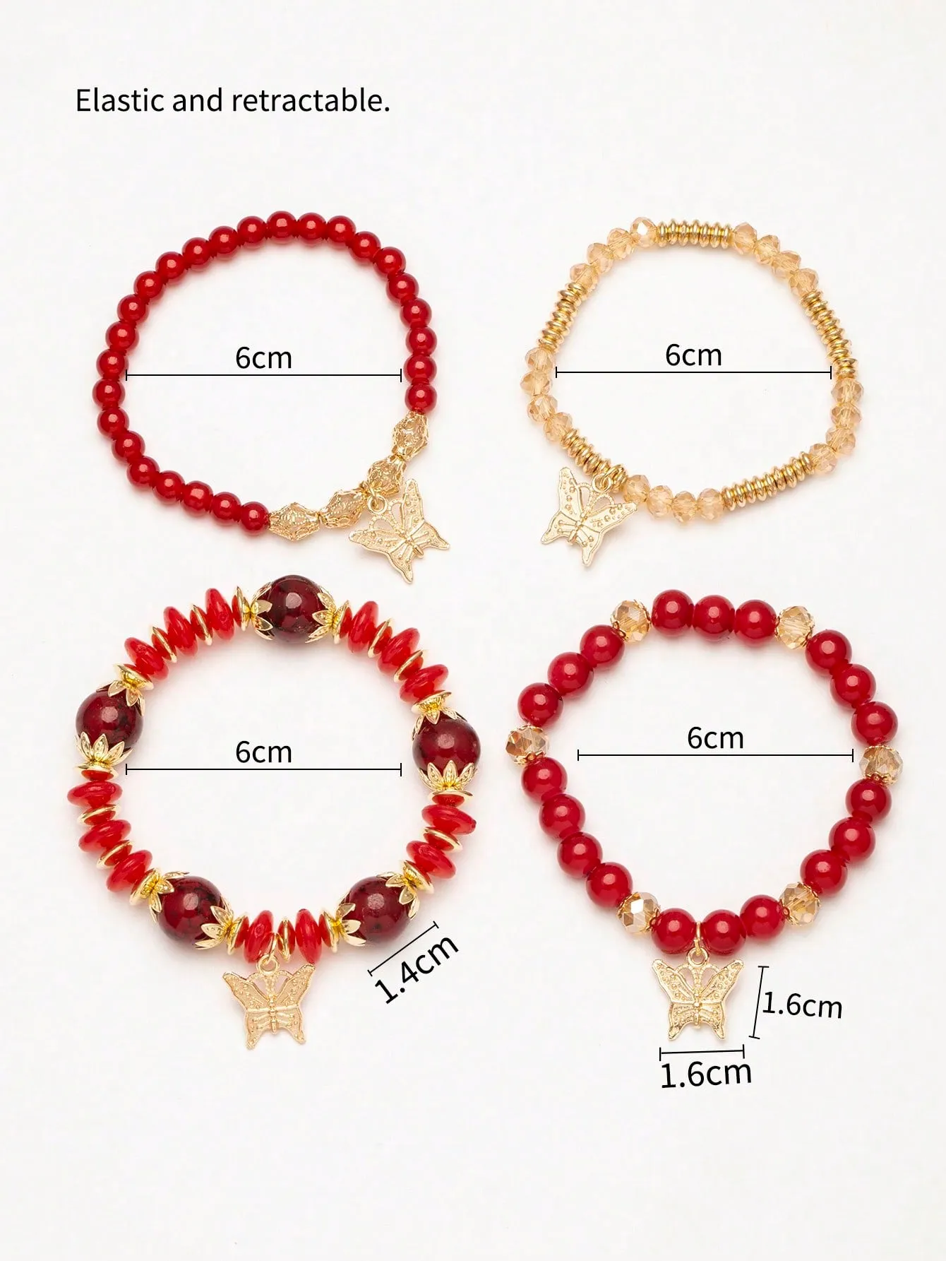 4pcs/set Butterfly Charm Snow White Beaded Bracelet Women Bracelet Stackable