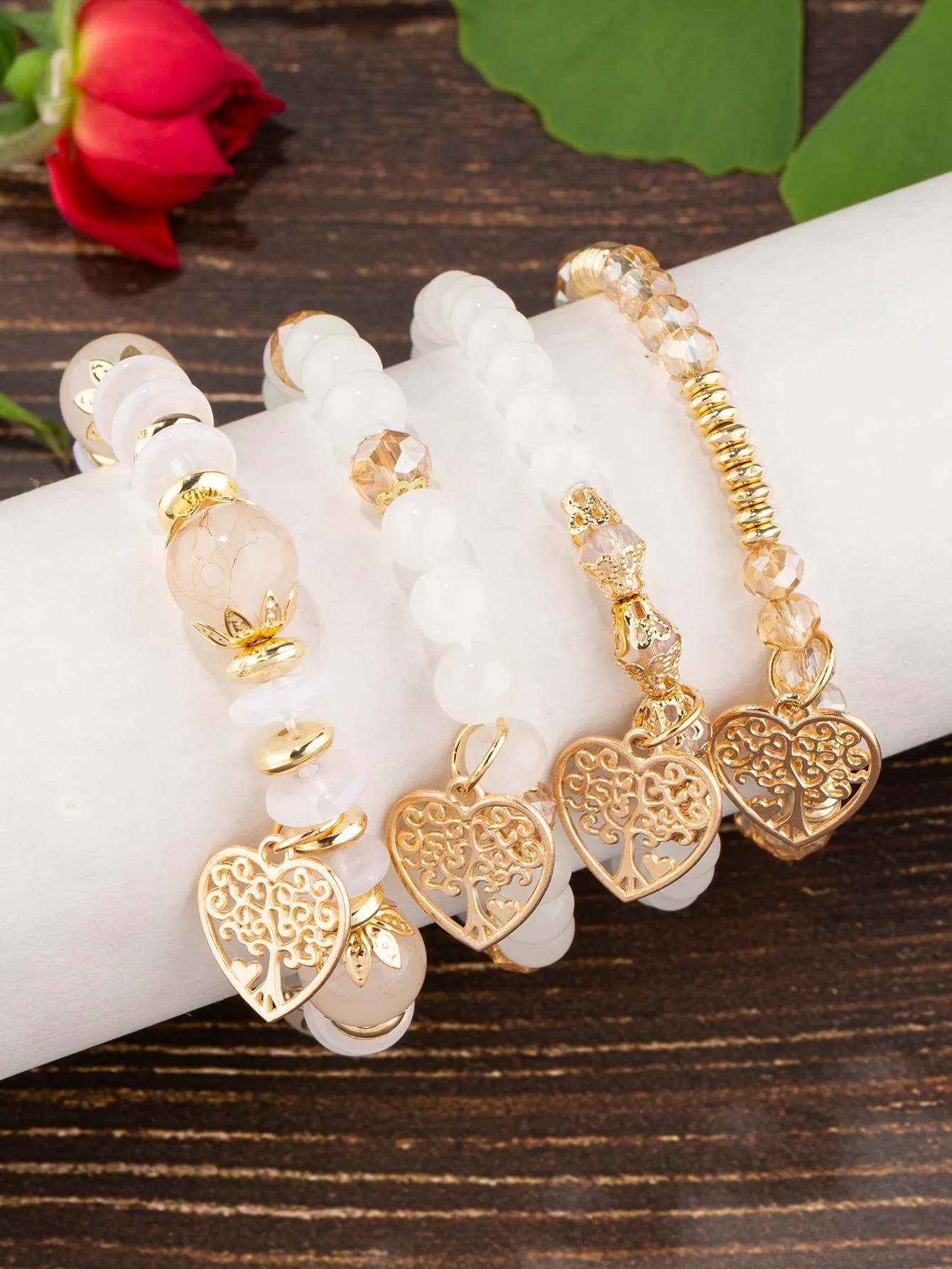 4pcs/set Butterfly Charm Snow White Beaded Bracelet Women Bracelet Stackable