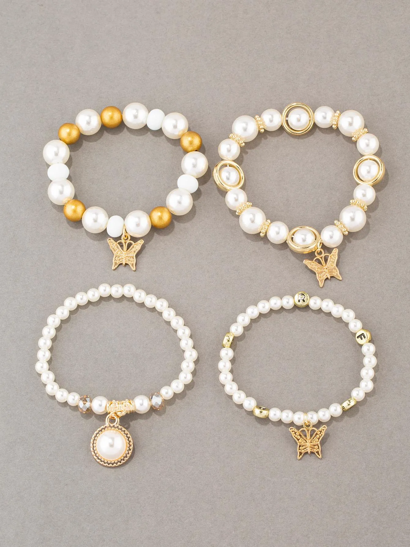 4pcs/set Butterfly Charm Snow White Beaded Bracelet Women Bracelet Stackable