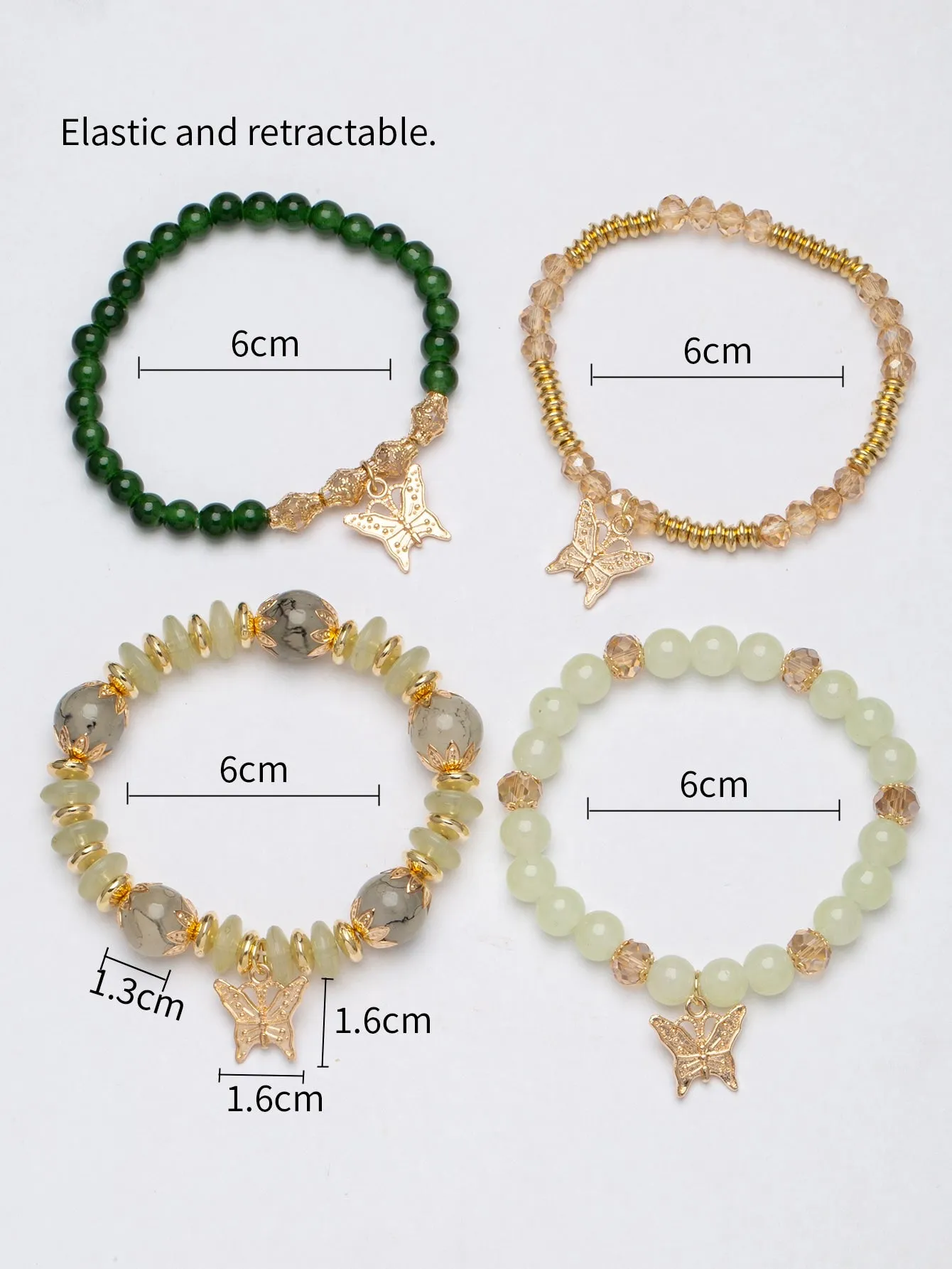 4pcs/set Butterfly Charm Snow White Beaded Bracelet Women Bracelet Stackable