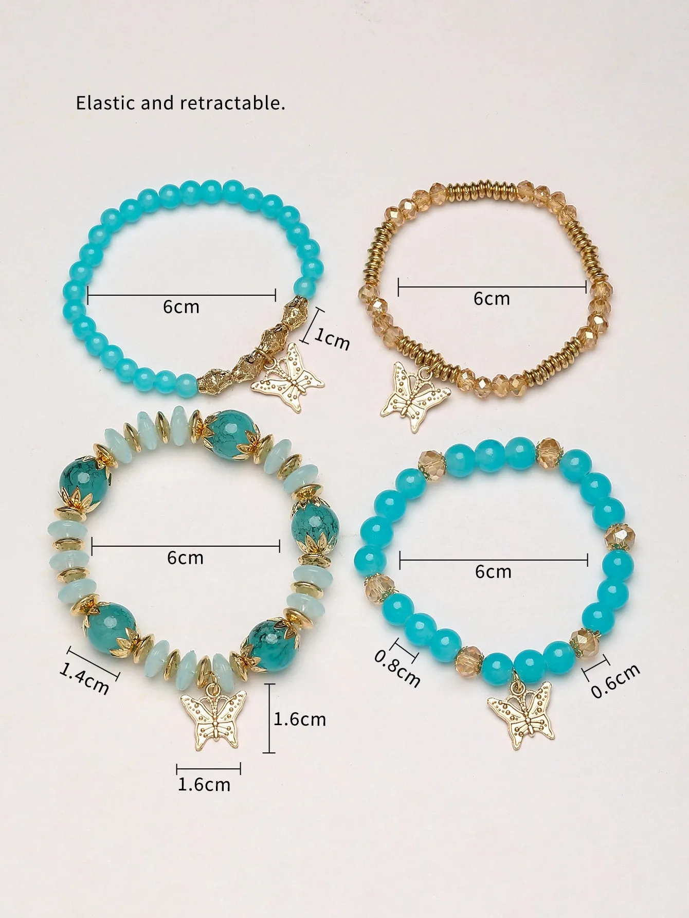 4pcs/set Butterfly Charm Snow White Beaded Bracelet Women Bracelet Stackable