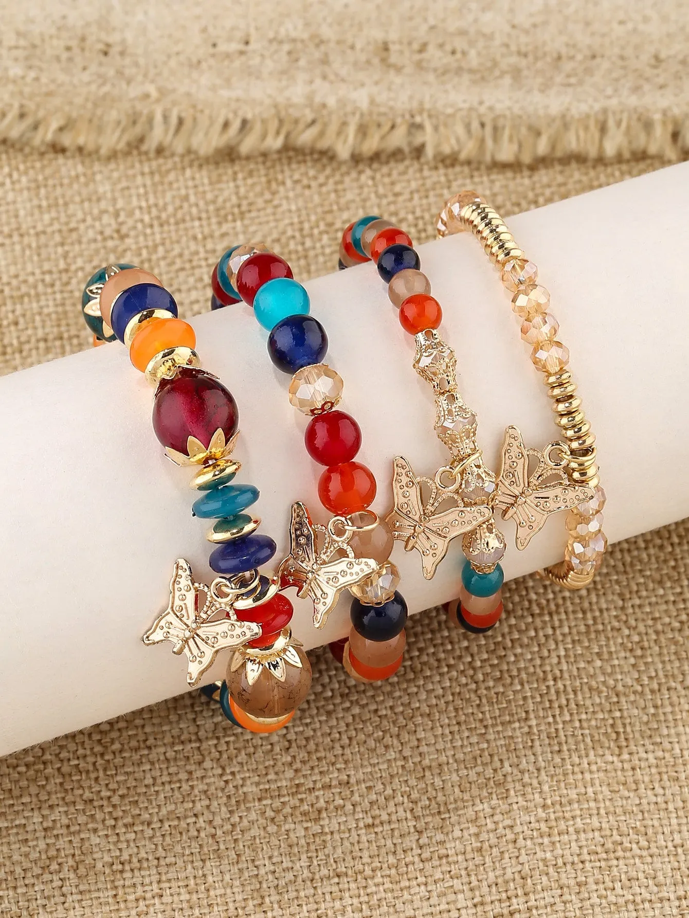 4pcs/set Butterfly Charm Snow White Beaded Bracelet Women Bracelet Stackable