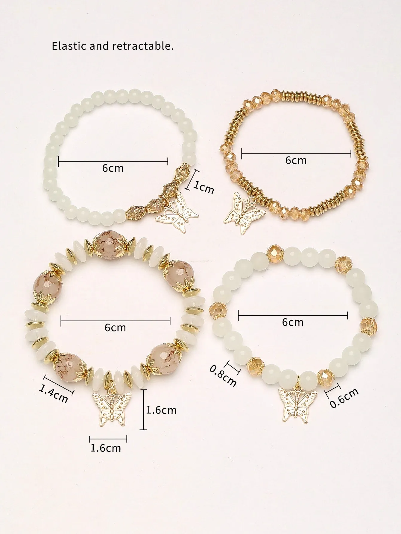 4pcs/set Butterfly Charm Snow White Beaded Bracelet Women Bracelet Stackable