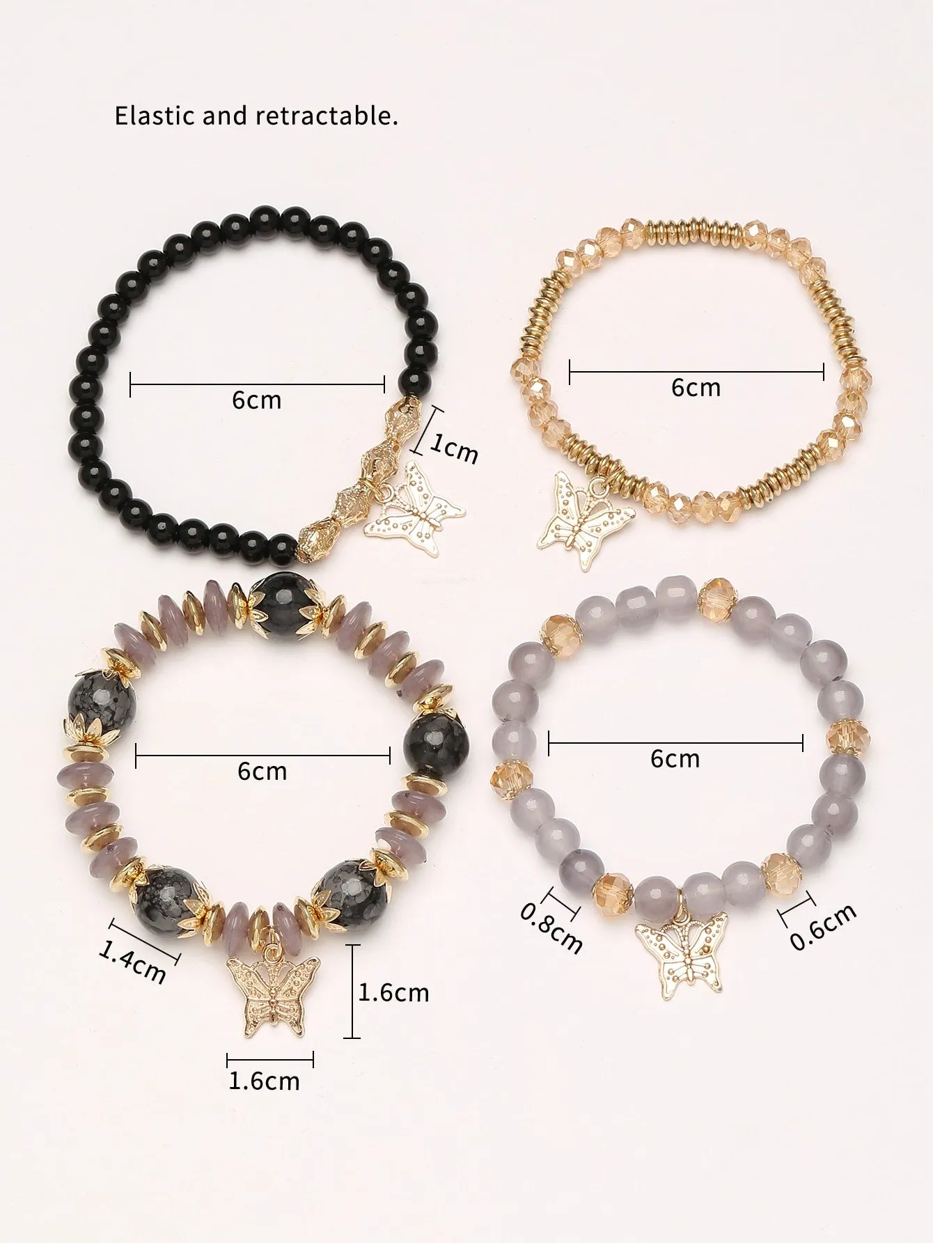 4pcs/set Butterfly Charm Snow White Beaded Bracelet Women Bracelet Stackable